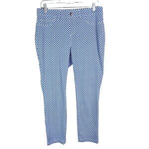 Women's Blue & White Rafaella Comfort Geometric Patterned Pants Stretch Size 10